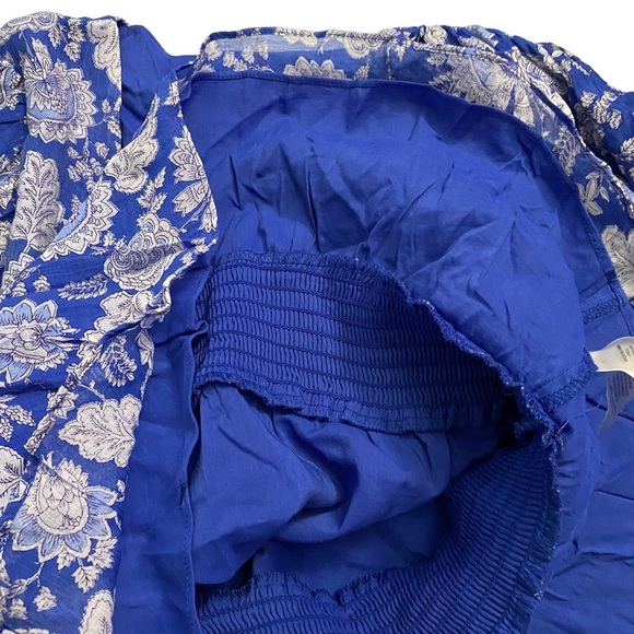 Vince Camuto Blue Gray Floral Print Smocked Waist Balloon Sleeve Peplum Small - Picture 14 of 16